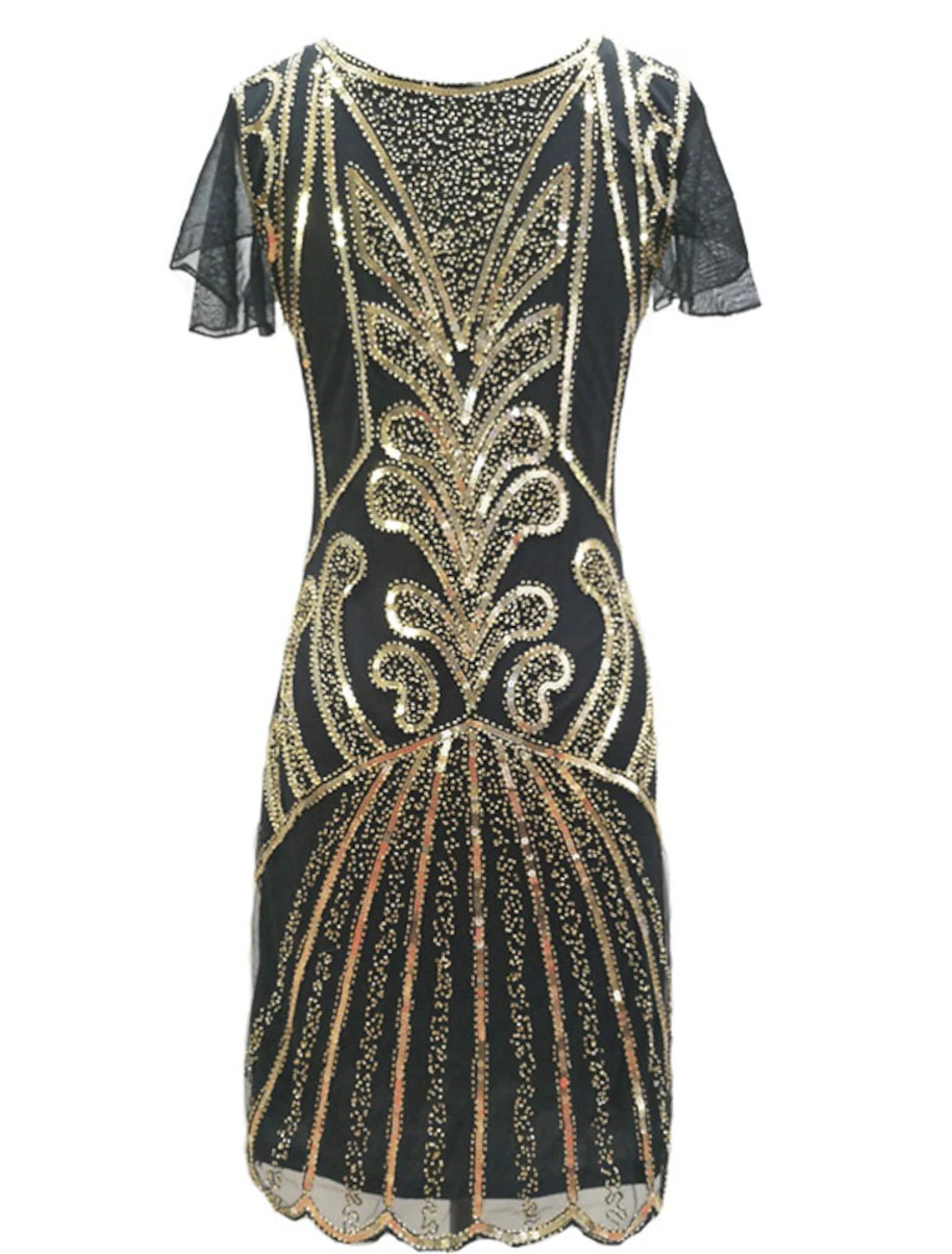 Wholesale A-Line Elegant Vintage Holiday Party Wear Dress Jewel Neck Short Sleeve Knee Length Cotton Blend with Beading Sequin Tassel